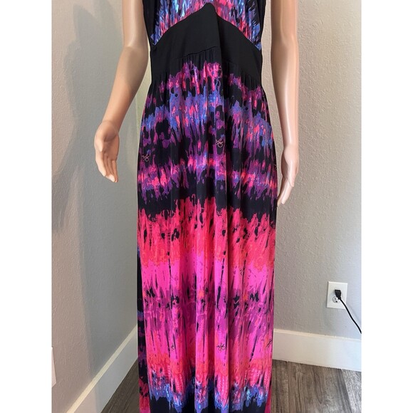Baby Phat Womens Pink Black tie dye Sexy Flowy Maxi Halter Stretch 2X Dress #196 - Picture 10 of 10